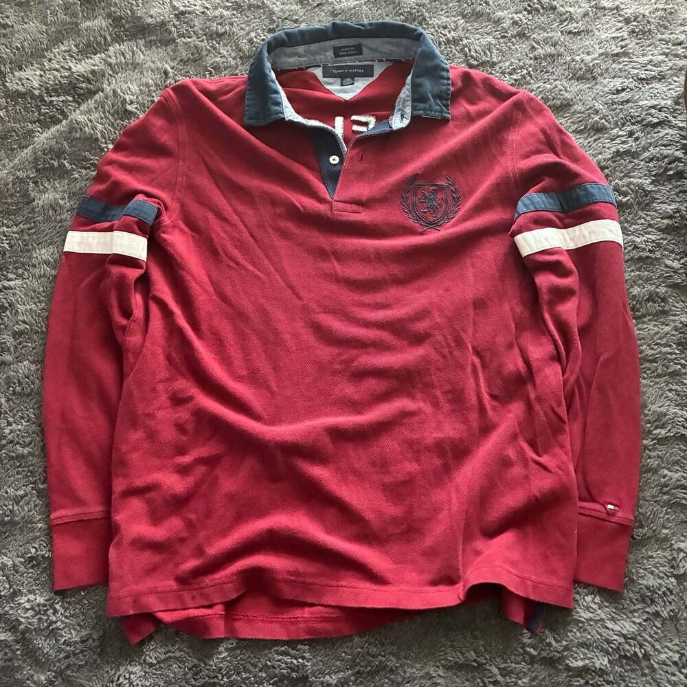 Tommy Hilfiger Men's Long Sleeve Custom Fit Athletics 85 Rugby Polo Shirt